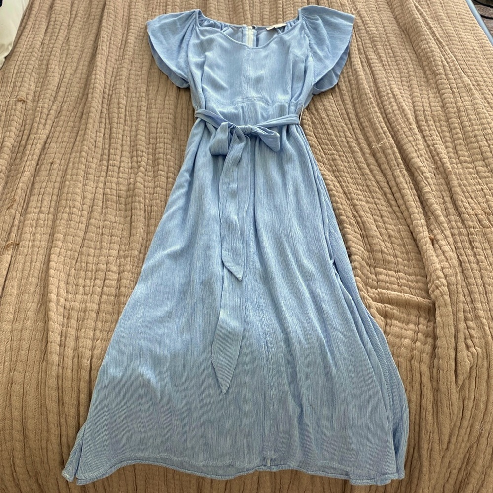 Loft denim blue and white ticking stripe maxi dress size 0
